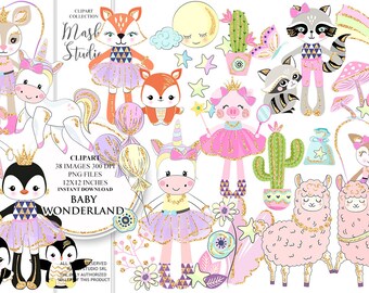 Baby Wonderland Clipart Set, Nursery Animals, Planner Stickers (Digital Download)