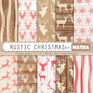 Rustic Christmas Digital Papers: "RUSTIC CHRISTMAS" with wood digital paper, christmas wood, christmas digital papers, 10 images