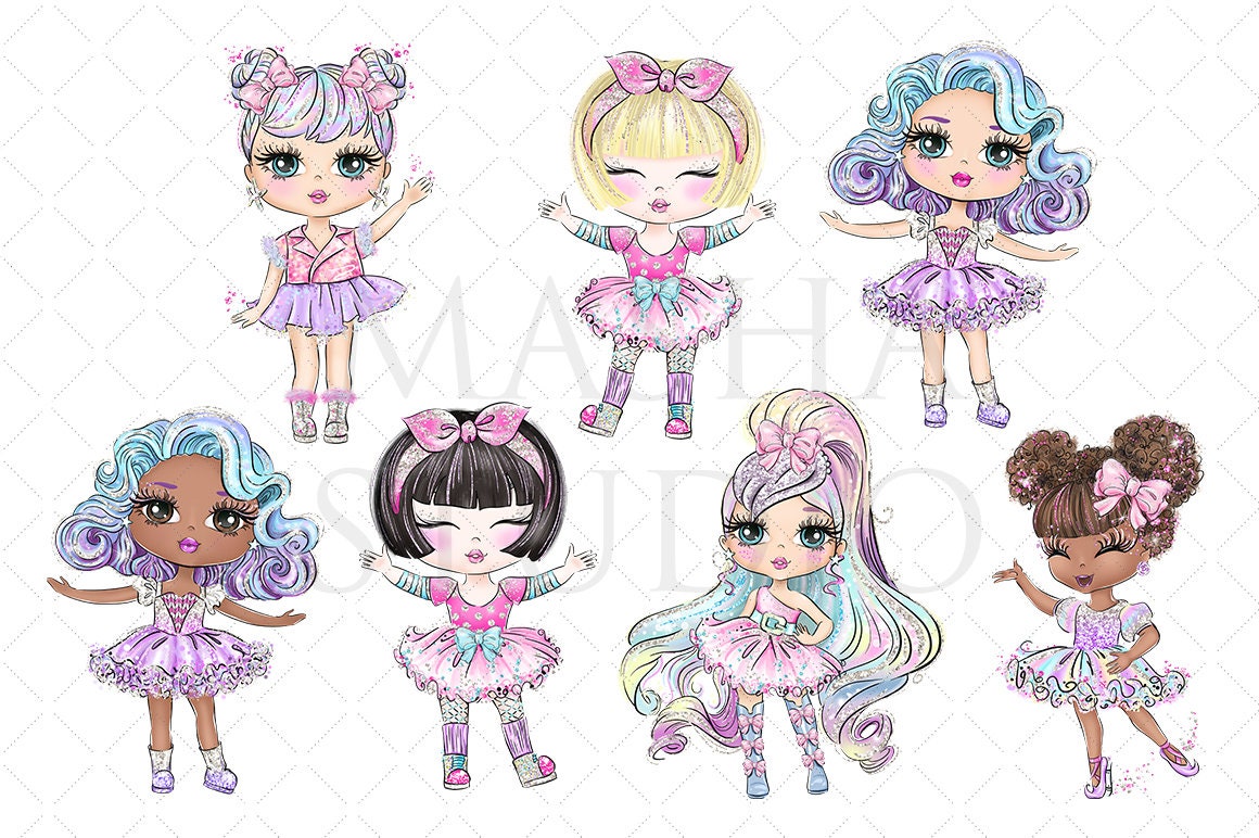 Glitter Dolls Clipart Cute Dolls Clipart Winter Dolls - Etsy