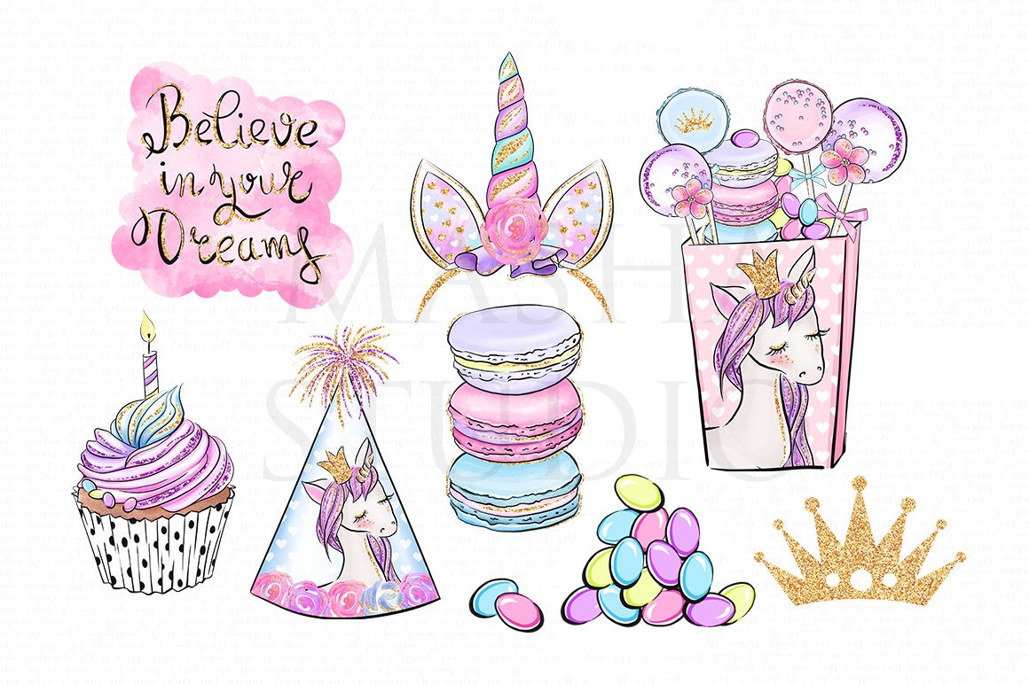 Princess Birthday Clipart Set, Unicorn Party (PNG Files) - Etsy UK