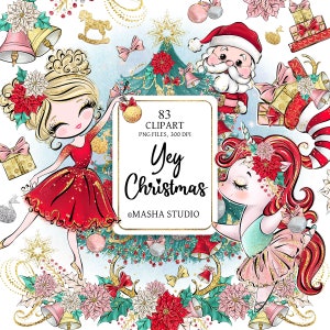 Hand drawn Clip Art, Christmas Clipart, Christmas Illustrations, Santa Claus Clipart, Christmas Unicorn, Christmas Tree, Masha Studio, Xmas