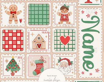 Custom Name Christmas Seamless File by Masha Studio, Personalized Name Digital Paper, Hand Drawn Christmas Patchwork (Digital Download)