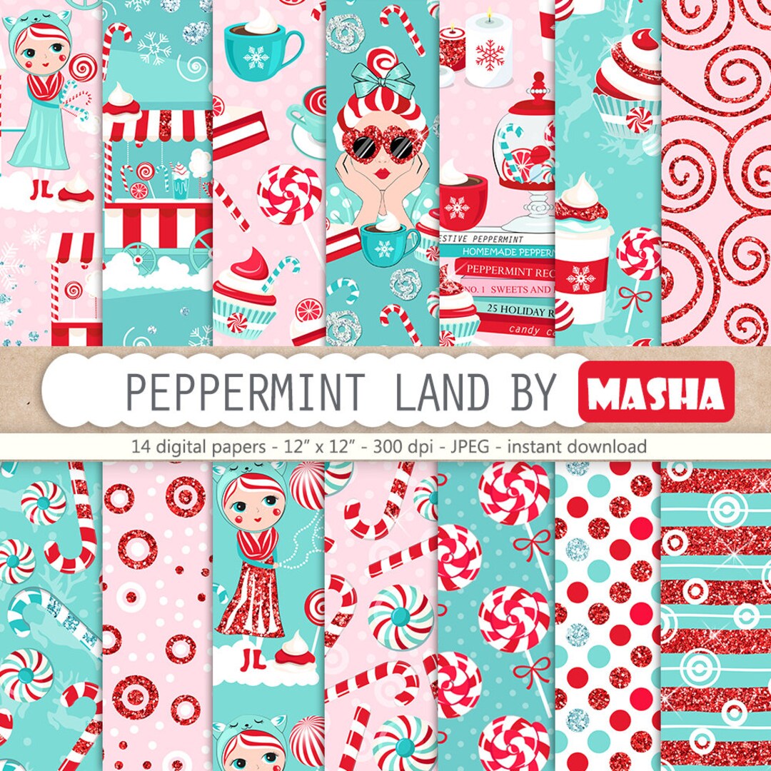 Peppermint Digital Paper Peppermint Pattern Peppermint Paper Pack Candy ...