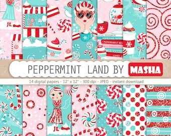 Peppermint Digital Paper Peppermint Pattern Peppermint Paper Pack Candy Cane Digital Paper Peppermint Stickers, Holidays Pattern, Candy Shop