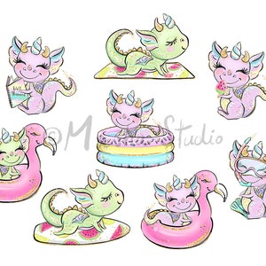 Dragons Clipart, Cute Dragon Clipart, Baby Dragon Clip Art, Summer Clipart, Activities Clipart, Planner Stickers, Beach Clipart, Summer Art image 5