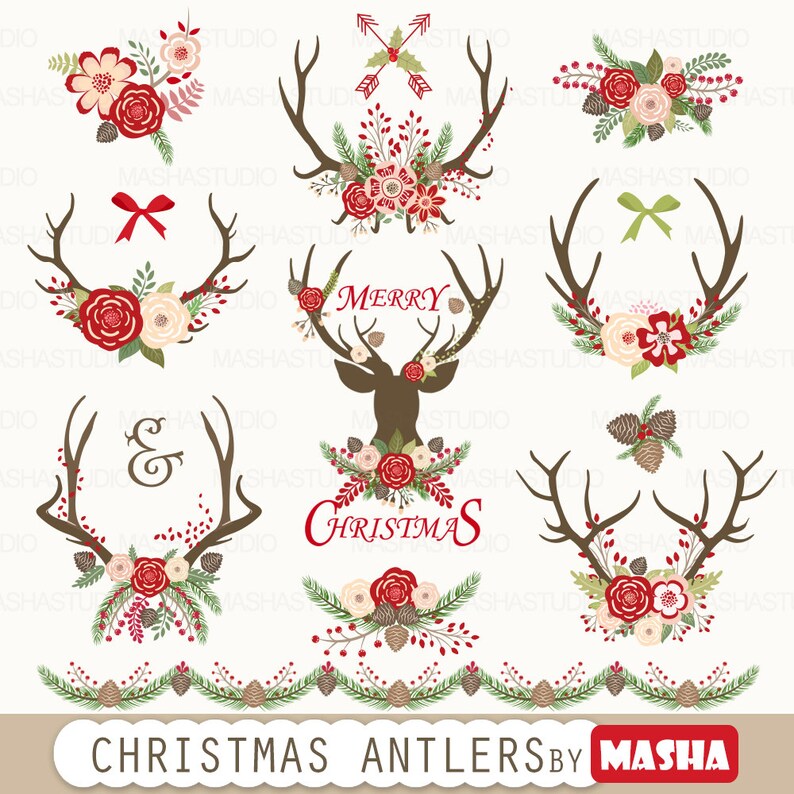 Christmas Clipart: christmas Antlers With Antler | Etsy