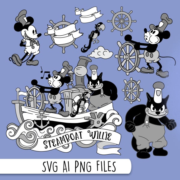 Steamboat Willie SVG, Steamboat Pete SVG, Editable files, Steamboat Willie PNG, Masha Studio, Easy Cut file for Cricut, Pete Clipart