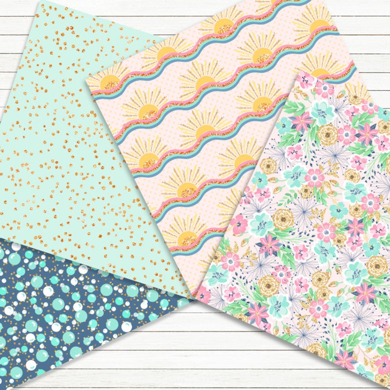 Summer patterns: SUMMER DIGITAL PAPERS with mermaid pattern, navy digital paper, nautical pattern, anchor, 14 images, 300 dpi. png files image 4