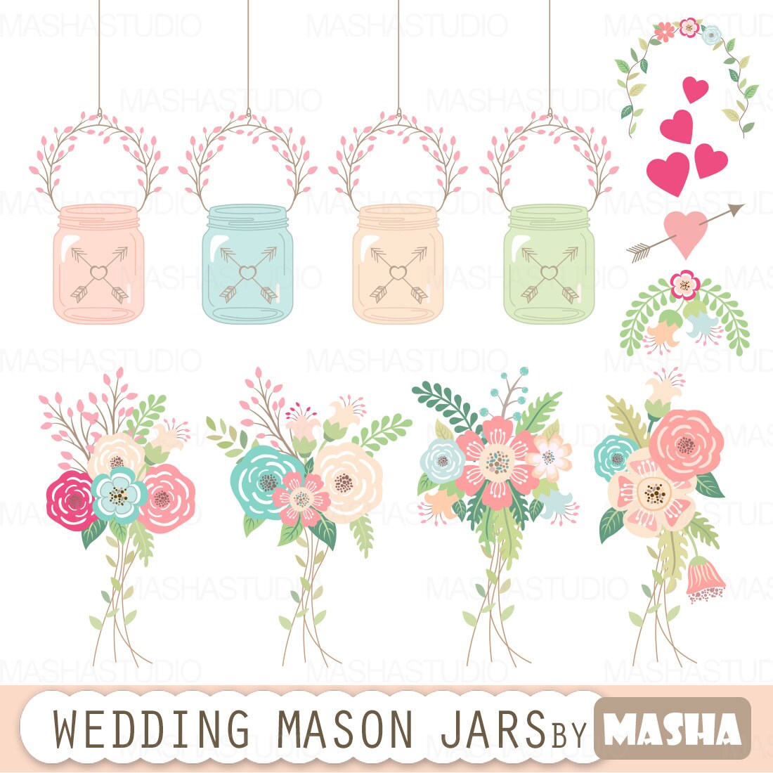 Mason Jar Clipart wedding MASON Jar With Mason Etsy