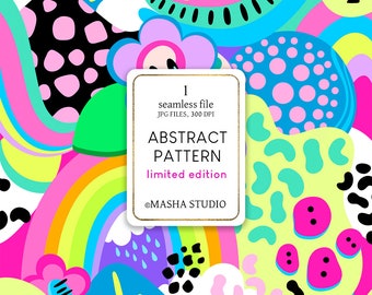 Neon Abstract Pattern, Seamless Colorful Design (Digital Download)