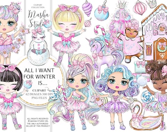 Winter Clipart, Glitter Dolls Clipart, Winter Dolls Clipart, Candy Christmas Clipart, Christmas Clipart, Nutcrakcer Clipart, Cute Girls