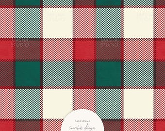 Christmas Plaid Seamless Pattern by Masha Studio: Textured Red and Green Plaid, Scottish Print (Digital Download)