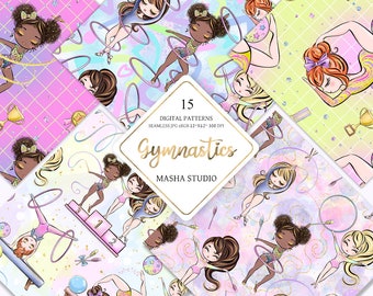 Papeles digitales de gimnasia, patrones de gimnasia, papel digital de gimnasta, patrón de gimnasio, fondo de gimnasia, pegatinas para planificador, tela infantil