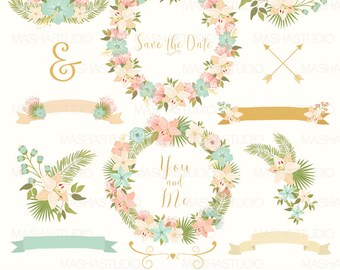 Flower clipart: "WEDDING WREATHS CLIPART" with wedding clipart, wreath clipart, floral clipart, 17 images, 300 dpi. png, eps files