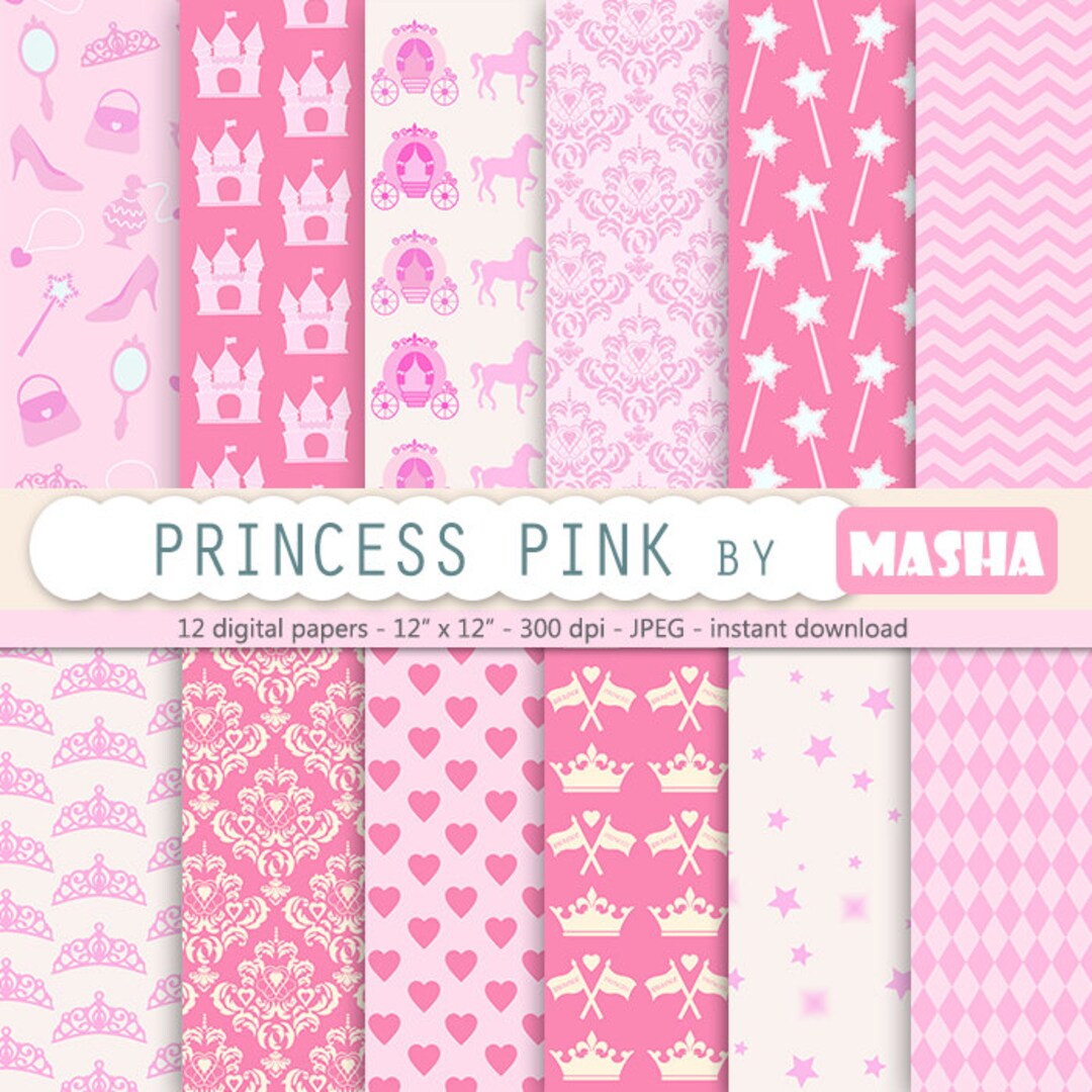 Princess Digital Paper: pink PRINCESS Digital Paper Printable Princess ...