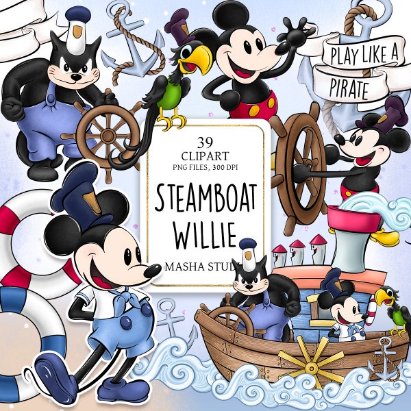 Steamboat Willie Clipart, Cartoon Clipart, Navy Clipart, Nautical Clipart, Boy Clipart, Masha Studio, Kid Sublimations, Pirate Clipart, PNG