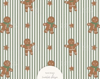 Hand-Drawn Gingerbread Man Seamless Pattern by Masha Studio, Christmas Cookie Print (Digital Download)