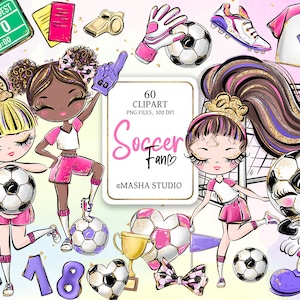 Imágenes Prediseñadas de chicas de fútbol, imágenes prediseñadas de pelota de fútbol, puerta de fútbol, chicas lindas de fútbol, imágenes prediseñadas deportivas, Masha Studio, impresión bajo demanda, sublimaciones