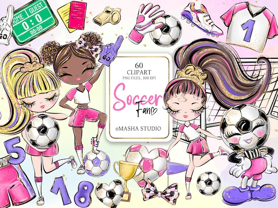 Soccer Girls Clipart, Soccer Ball Clipart, Soccer Gate, Cute Soccer Girls, Sport Clipart, Masha Studio, Print on Demand, Sublimations