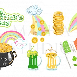 St Patricks Day Clipart Irish Girl Clipart Cute Leprechaun Illustration St Patricks Day Planner Stickers Gold Pot Clipart Gold Clipart image 5