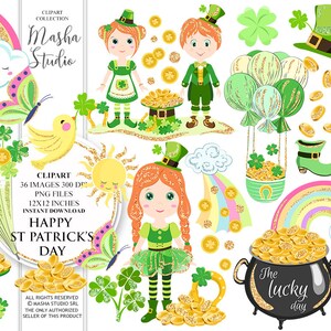 St Patricks Day Clipart Irish Girl Clipart Cute Leprechaun Illustration St Patricks Day Planner Stickers Gold Pot Clipart Gold Clipart image 1