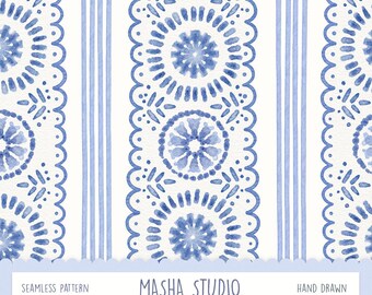 Tie Diy Seamless Pattern by Masha Studio: Blue Stripes and Tie Diy Repeating File (Digital Download)