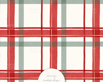 Classic Plaid Seamless Pattern by Masha Studio: Textured Red Green and Gold Plaid, Tartan Print (Digital Download)