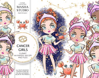Signo zodiacal Cáncer de Masha Studio, imágenes prediseñadas de Cáncer, imágenes prediseñadas del zodiaco, imágenes prediseñadas de astrología, pegatinas para agenda, ilustración del signo zodiacal Cáncer