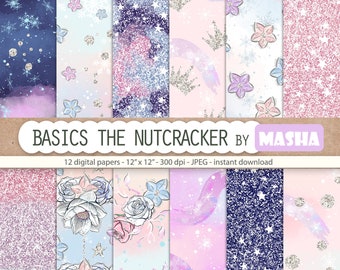 The Nutcracker Basic Digital Paper Seamless Digital Paper Winter Pattern Glitter Digital Paper Seamless Glitter Texture Snowflakes Pattern