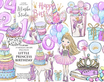 Birthday Clipart Princess Party Clipart Little Princess Illustration Unicorn Clipart Unicorn Party Supplies Numbers Clipart Birthday Cake