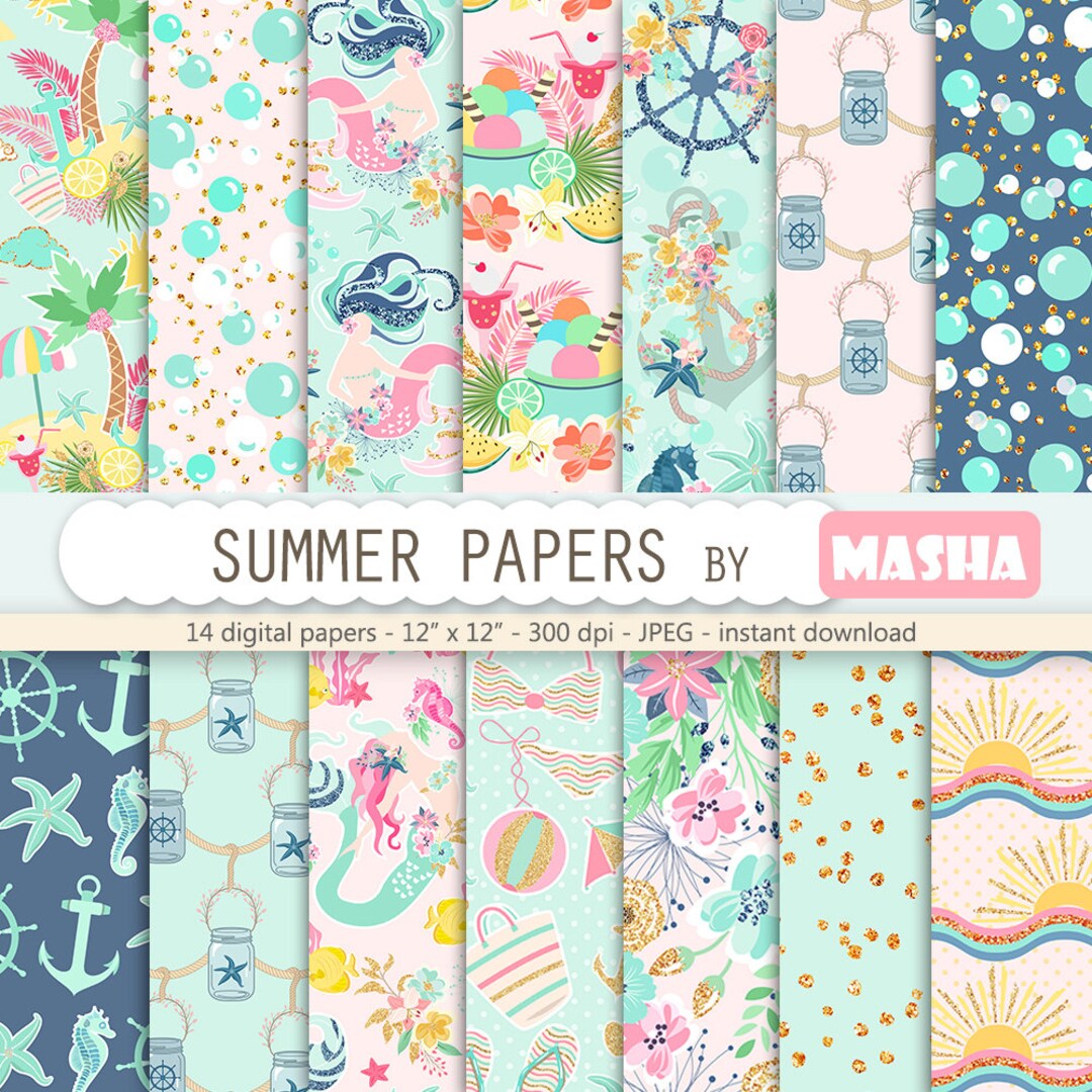Summer Patterns: summer DIGITAL Papers With Mermaid Pattern, Navy ...