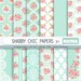 Shabby chic digital paper: 'SHABBY CHIC PAPERS' with rose pattern, floral scrapbook background, blue patterns, damask for invitations