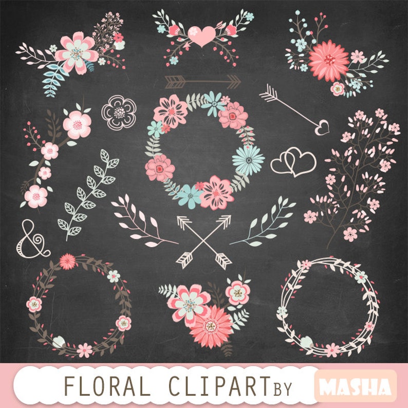 Flower clipart: FLORAL CLIPART wedding flower clipart, floral wreaths, scrapbook flowers, wedding invitations, floral bouquet clipart image 2