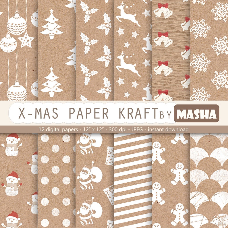 Christmas digital paper: CHRISTMAS KRAFT PAPER | Etsy