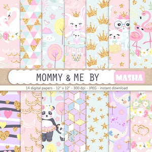 Nursery Digital Paper Pack, Mommy and Me Digital Papers, Baby Animal Pattern, Mother Digital Paper, Baby Planner Stickers, Baby Patterns image 1