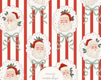 Christmas Cameo Seamless Pattern by Masha Studio: Vintage Santa Claus, Retro Holiday, Fabric Design, Repeat Tile (Digital Download)