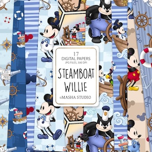 Steamboat Willie Digital Papers, Navy Digital Papers, Boy Digital Papers, Boy Patterns, Nautical Patterns, Masha Studio, Planner Stickers