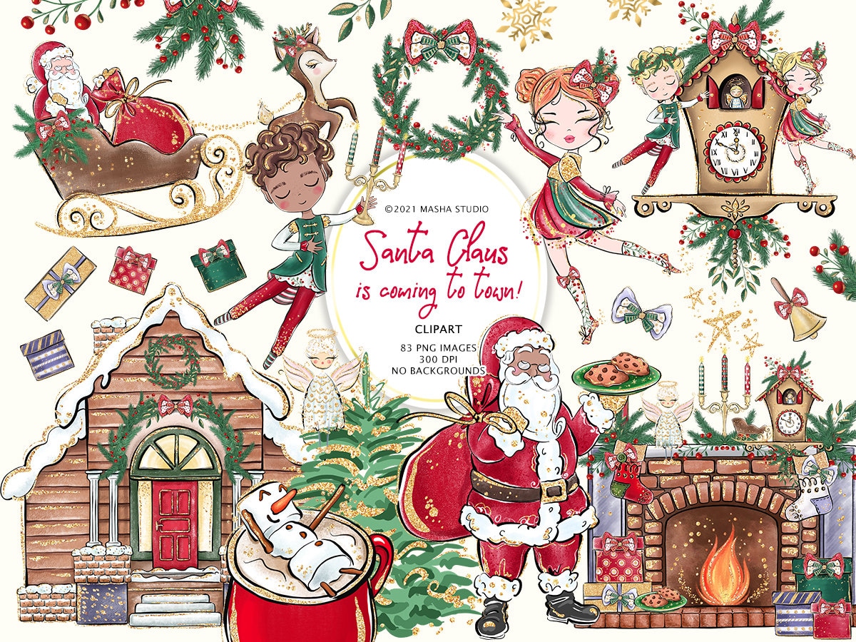 Santa Claus is Coming to Town Clipart by Masha Studio Elves - Etsy Israel