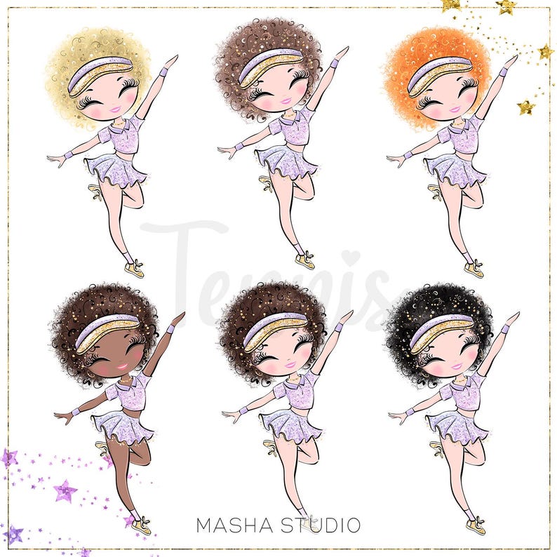 Tennis Girls Clipart, Hand Drawn Illustrations, Cute Tennis Players
