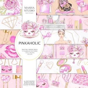 Rosa digitale Papiere, rosa Büropapier Pack, rosa Planer Cover, pastell digitale Papiere, rosa Aufkleber, rosa Muster, französische Planner