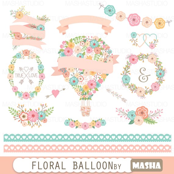 Flower balloon clipart: Floral Balloon Clipart | Etsy