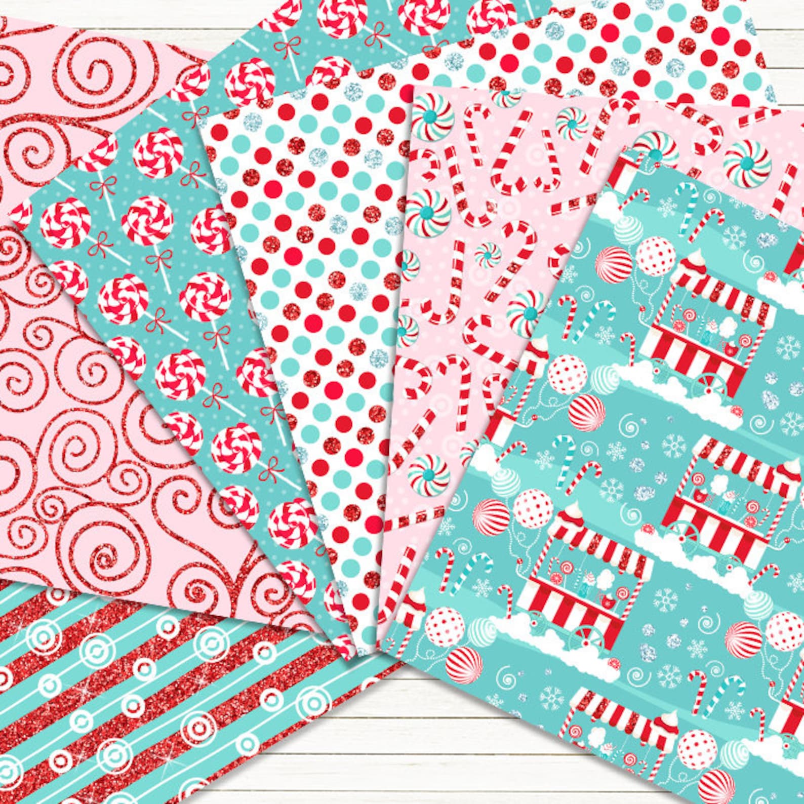 Peppermint Digital Paper Peppermint Pattern Peppermint Paper Etsy