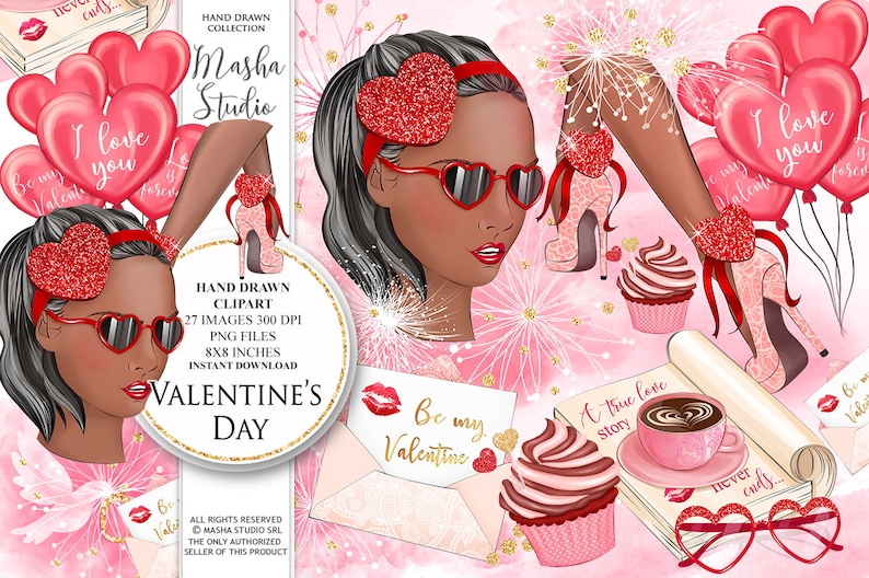 Valentines Clipart Amor Clip Art African American Girl Love | Etsy