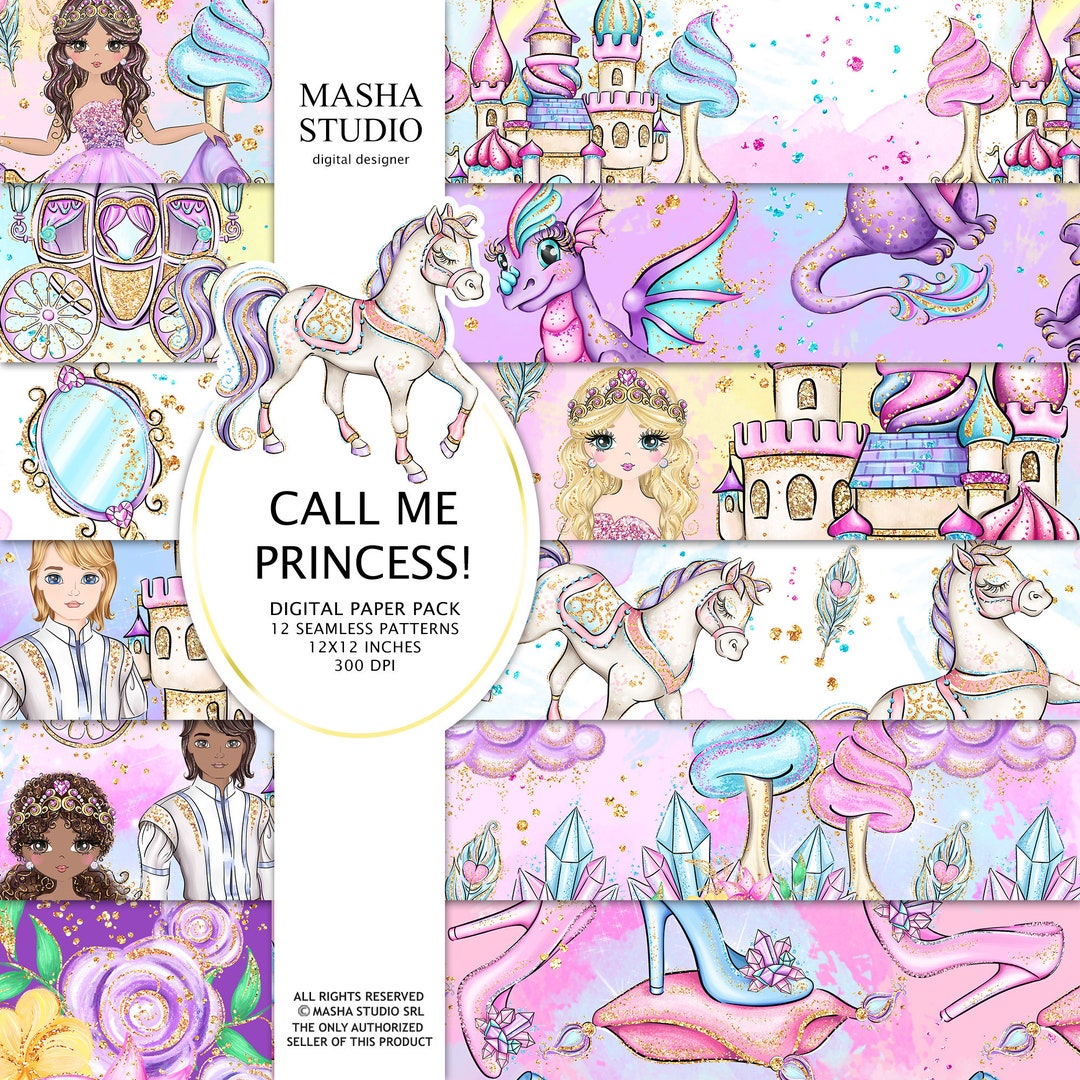 Princess Digital Paper, Princess Pattern, Prince Digital Paper, Fairytale Digital Paper ...