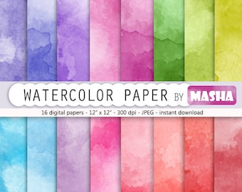 Watercolor digital paper: "WATERCOLOR PAPER" with rainbow watercolor digital paper suitable for scrapbooking, invitations, cardmaking