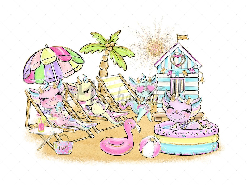 Dragons Clipart, Cute Dragon Clipart, Baby Dragon Clip Art, Summer Clipart, Activities Clipart, Planner Stickers, Beach Clipart, Summer Art image 9