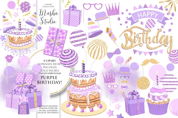 Birthday Clipart: purple BIRTHDAY Clipart With | Etsy