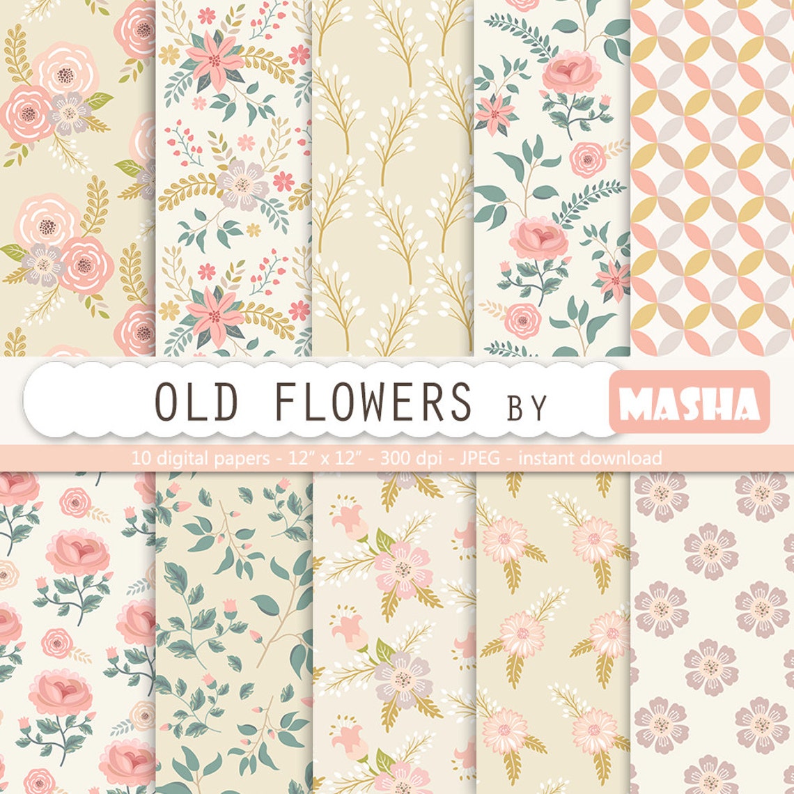 Floral Digital Paper: old Flowers Vintage Digital | Etsy