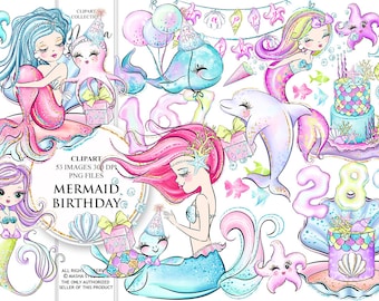 Mermaid Birthday Clipart Mermaid Clipart Birthday CLipart Dolphin Clipart Party Clipart Party Mermaid Clipart Planner Stickers