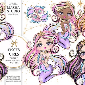 Masha Studio's sterrenbeeld vissen, vissen clipart, dierenriem clipart, astrologie clipart, vissen meisje clipart, sublimatie ontwerp